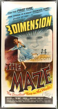 4x228 MAZE linen 3sh '53 William Cameron Menzies, 3-D art of screaming girl running off the screen!