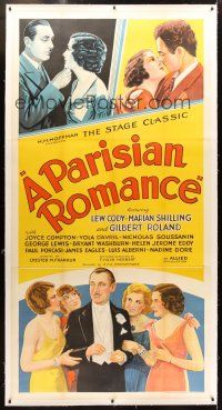 4x230 PARISIAN ROMANCE linen 3sh '32 Lew Cody & Gilbert Roland in love triangle, great stone litho!