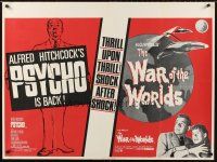 4x182 PSYCHO/WAR OF THE WORLDS British quad '60s Alfred Hitchcock, horror sci-fi double-bill!