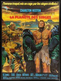 4x054 PLANET OF THE APES French 1p '68 art of enslaved Charlton Heston by Jean Mascii!