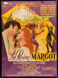 4x056 QUEEN MARGOT French 1p '54 Jeanne Moreau, completely different romantic artwork!