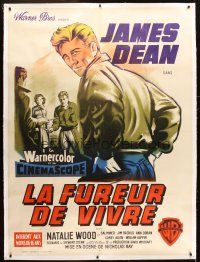 4x268 REBEL WITHOUT A CAUSE linen French 1p R60s Nicholas Ray classic, different art of James Dean!