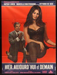 4x067 YESTERDAY, TODAY & TOMORROW French 1p '63 sexy Sophia Loren, Marcello Mastroianni, De Sica