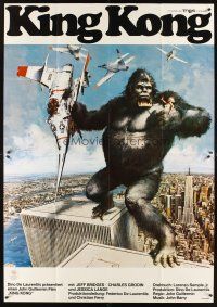 4x028 KING KONG German 2p '76 different John Berkey art of BIG Ape on the Twin Towers!