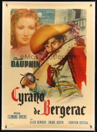 4x278 CYRANO DE BERGERAC linen Italian 1p '46 art of Claude Dauphin in the title role by Cesselon!
