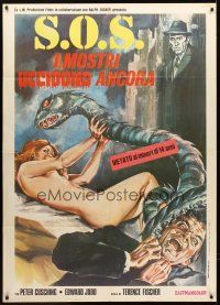4x082 ISLAND OF TERROR Italian 1p 1973 completely different art of serpent attacking naked girl!