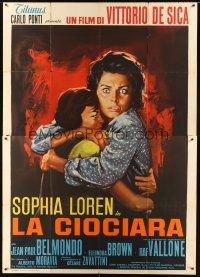 4x098 TWO WOMEN Italian 2p '62 Vittorio De Sica's La Ciociara, art of terrified Sophia Loren!
