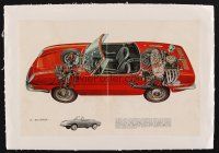 4x105 850 SPIDER linen Italian magazine spread '60s cool artwork diagram of the Fiat sports car!