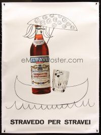 4x299 STRAVEI CORA linen Italian 40x55 advertising poster '60 wacky art of bottle & glass in boat!