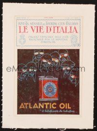 4x107 LE VIE D'ITALIA linen 6x9 Italian magazine cover '27 Atlantic Oil, cool motor oil artwork!