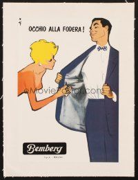 4x109 J. P. BEMBERG linen 9x13 Italian advertising poster '50s great artwork by Rene Gruau!