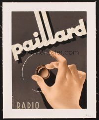 4x100 PAILLARD RADIO linen 10x13 Swiss advertising poster '40s art of hand turning dial by Peikert!