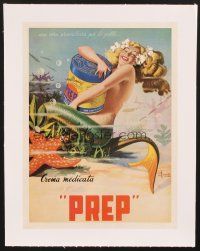 4x115 PREP CREMA MEDICATA linen 10x14 Italian advertising poster '50s mermaid art by E. Funati!