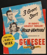 4x008 BOLD VENTURE standee '51 Humphrey Bogart, Lauren Bacall & Genesee beer are the great stars!