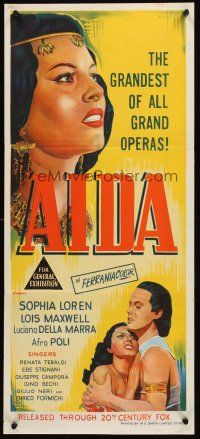 4y166 AIDA Aust daybill '54 artwork of sexy Sophia Loren in Verdi's Italian opera!