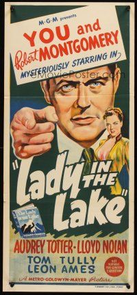 4y180 LADY IN THE LAKE Aust daybill '47 art of Robert Montgomery as Marlowe with Audrey Totter!