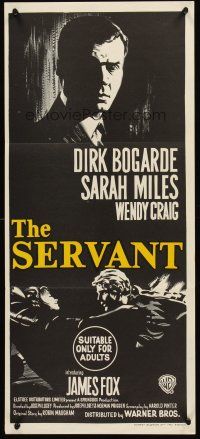 4y186 SERVANT Aust daybill '64 Dirk Bogarde, written by Harold Pinter, directed by Joseph Losey!