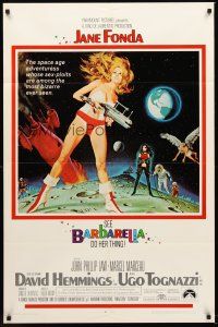 4y087 BARBARELLA 1sh '68 sexiest sci-fi art of Jane Fonda by Robert McGinnis, Roger Vadim