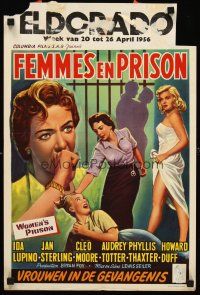 4y357 WOMEN'S PRISON Belgian '55 Ida Lupino & super sexy convict Cleo Moore, sensational scandal!