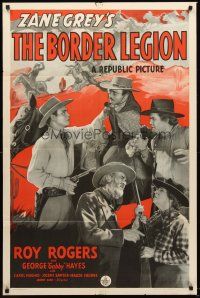 4y090 BORDER LEGION 1sh '40 cool artwork of Roy Rogers & Gabby Hayes, written by Zane Grey!