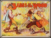 4y229 BABES IN THE WOOD stage play British quad '30s stone litho of kids watching men duelling!