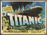 4y343 TITANIC British quad '53 Clifton Webb & Barbara Stanwyck, great artwork of legendary ship!