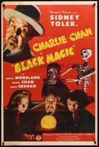4y097 CHARLIE CHAN IN BLACK MAGIC 1sh '44 Sidney Toler in title role, Mantan Moreland & skeleton!