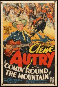 4y100 COMIN' ROUND THE MOUNTAIN 1sh '36 wonderful art of Gene Autry w/guitar & in western action!