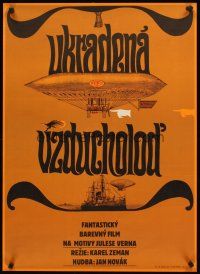 4y448 UKRADENA VZDUCHOLOD Czech 23x33 '67 Karel Zeman, cool Ziegler art of balloon & ship!