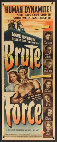 4y269 BRUTE FORCE insert '47 different art of tough Burt Lancaster & sexy Yvonne DeCarlo!