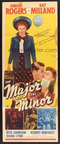 4y274 MAJOR & THE MINOR insert '42 pretty Ginger Rogers poses as a young teen confusing Ray Milland!