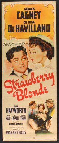 4y278 STRAWBERRY BLONDE insert '41 James Cagney w/pretty Olivia De Havilland & Rita Hayworth!