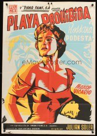 4y198 PLAYA PROHIBIDA export Mexican poster R60s cool silkscreen art of sexy Rossana Podesta!