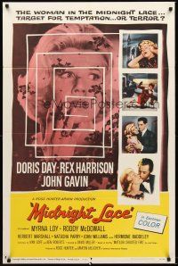 4y118 MIDNIGHT LACE 1sh '60 Rex Harrison, John Gavin, fear possessed Doris Day as love once had!