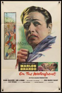 4y123 ON THE WATERFRONT 1sh '54 directed by Elia Kazan, classic c/u art of Marlon Brando!