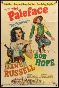 4y125 PALEFACE style A 1sh '48 wacky cowboy Bob Hope & sexy Jane Russell with pistols!
