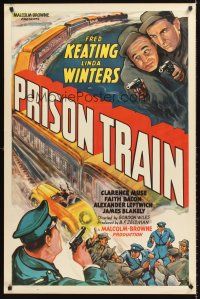 4y252 PRISON TRAIN 1sh '38 Fred Keating, Linda Winters, cool car racing alongside train artwork!