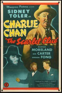 4y135 SCARLET CLUE 1sh '45 art of Sidney Toler as Charlie Chan, Mantan Moreland & Benson Fong!