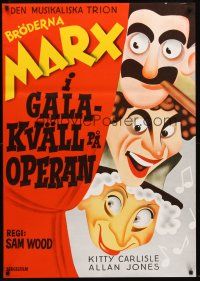 4y388 NIGHT AT THE OPERA Swedish R72 great Hirschfeld-like art of Groucho, Chico & Harpo Marx!