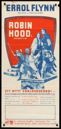 4y392 ADVENTURES OF ROBIN HOOD Swedish stolpe '38 Errol Flynn in title role, Olivia De Havilland!