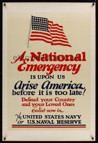 4y216 NATIONAL EMERGENCY WWII war poster '41 enlist in the United States Navy or US Naval Reserve!