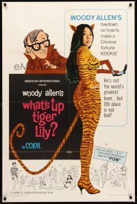 4y153 WHAT'S UP TIGER LILY 1sh '66 wacky Woody Allen Japanese spy spoof with dubbed dialog!