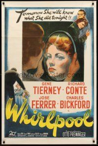 4y154 WHIRLPOOL 1sh '50 what might pretty Gene Tierney do when she is hypnotized?!