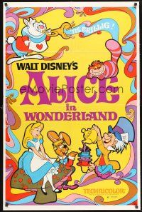 4z035 ALICE IN WONDERLAND 1sh R74 Walt Disney Lewis Carroll classic, cool psychedelic art!