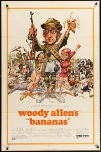 4z073 BANANAS 1sh '71 great artwork of Woody Allen by E.C. Comics artist Jack Davis!