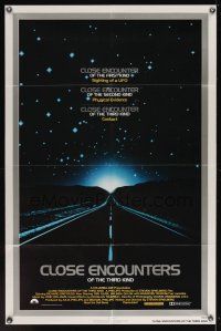 4z181 CLOSE ENCOUNTERS OF THE THIRD KIND silver border 1sh '77 Steven Spielberg sci-fi classic!