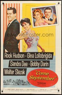 4z186 COME SEPTEMBER 1sh '61 Sandra Dee, sexy Gina Lollobrigida, Rock Hudson, Bobby Darin