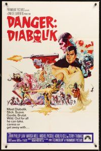 4z206 DANGER: DIABOLIK 1sh '68 Mario Bava, action art of John Phillip Law & sexy Marisa Mell!