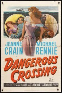 4z207 DANGEROUS CROSSING 1sh '53 artwork of very sexy Jeanne Crain in nightie, Michael Rennie!