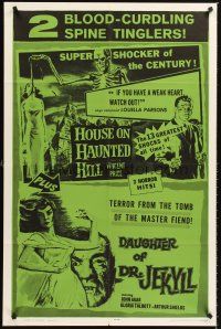 4z213 DAUGHTER OF DR JEKYLL/HOUSE ON HAUNTED HILL 1sh '65 cool art from horror double-bill!